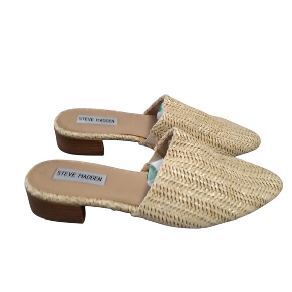 Steve Madden Women's Size 8M Cairo Slip On Woven Raffia Rattan Beige Sandals - Picture 4 of 7